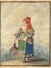 Costume di Pietraroja, Regno delle due Sicilie, grande acquerello su carta, Napoli, fine del XVIII secolo. - Foto 01