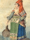 Costume di Pietraroja, Regno delle due Sicilie, grande acquerello su carta, Napoli, fine del XVIII secolo. - Foto 02
