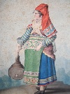 Costume di Pietraroja, Regno delle due Sicilie, grande acquerello su carta, Napoli, fine del XVIII secolo. - Foto 03