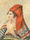Costume di Pietraroja, Regno delle due Sicilie, grande acquerello su carta, Napoli, fine del XVIII secolo. - Foto 04